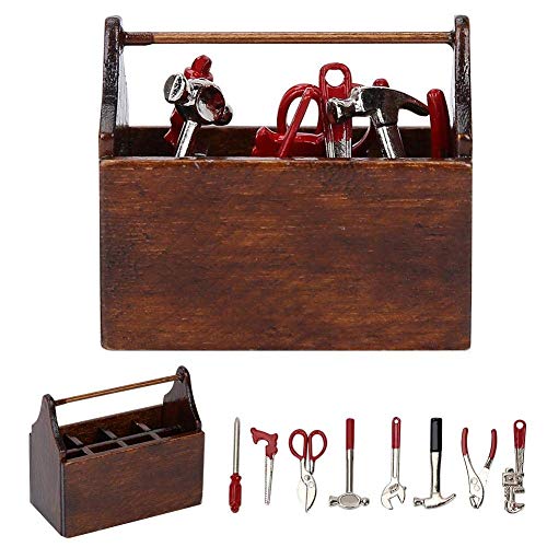 Caja de herramientas en miniatura de la casa de muñecas, 1:12 Accesorios de la casa de muñecas Caja de herramientas en miniatura Mini Caja de herramientas de madera Modelo Simulación