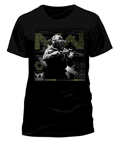 Call of Duty Modern Warfare – Soldier Pose Green – Camiseta negra para hombre de manga corta con impresión frontal – Producto oficial de camiseta (M)
