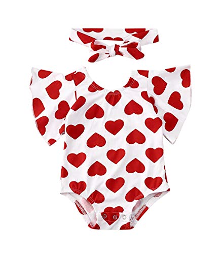 Carolilly Conjunto de 2 piezas de bebé con estampado de corazón rojo + diadema para el pelo de bebé sin mangas tutú vestido Valentine's Day Body niña 0 – 24 meses rojo 6-12 Meses