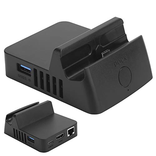 cigemay Cargador, USB 3.0 LAN Type-C Bluetooth 5.0 Soporte de Carga, Mini Soporte de Carga multifunción con conmutación de Video HDMI portátil, Adecuado para Consola Nintendo Switch