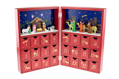 Clever Creations - Calendario de Adviento con Forma de Libro - Belén con niño Jesús y los 3 Reyes Magos - Madera Robusta - 21 x 5,1 x 25,4 cm
