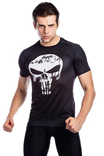 Cody Lundin Hombres Fitness Camiseta compresión Run Movimiento cráneo Impreso Logo Camiseta Hombre Manga Corta (XL)