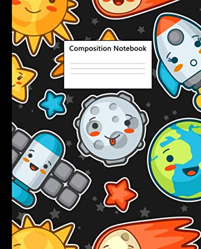 Composition Notebook: Cute Kawaii Wide Ruled Composition Book for School, College and University. Workbook with 100 Blank Pages, 7.5x9.25 in. Awesome Cosmic Adventure Print