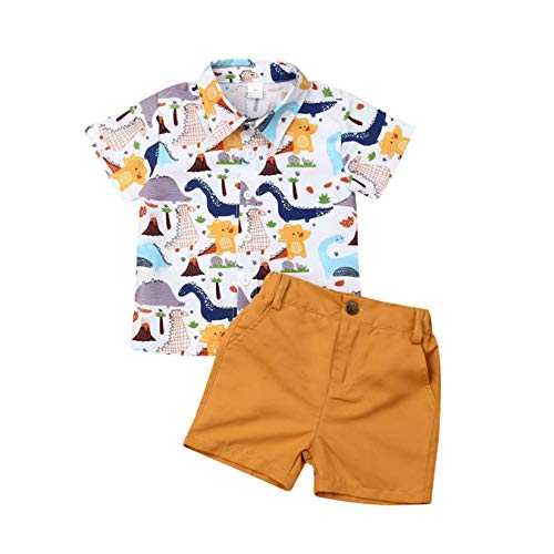 Conjunto de pantalón corto para bebé, verano, estampado Gentleman, manga corta, camiseta + pantalones cortos, juego de 2 piezas Camiseta de dinosaurio. 2-3 Años