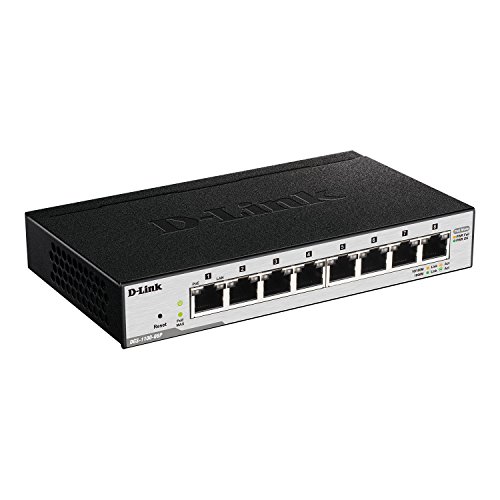 D-Link DGS-1100-08P - Switch PoE 8 Puertos Gigabit 1000 Mbps (LAN RJ-45, Gestión Web, QoS, VLAN, IGMP Snooping, Control Ancho de Banda, Carcasa metálica, Compacto), Negro y Plata