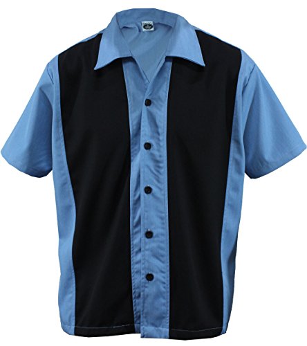 D600 - Camiseta para jugar a los bolos para hombre, dos colores, camiseta estilo vintage de los años 50 azul y negro Medium/Medium