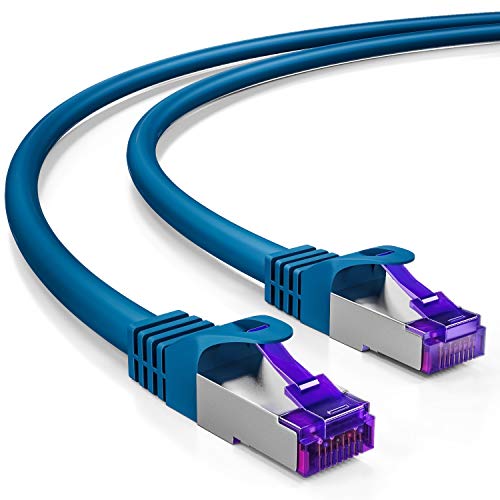 deleyCON 20m RJ45 Cable de Conexión Ethernet & Red con Cable en Bruto CAT7 S-FTP PiMF Blindaje Gigabit LAN SFTP Cobre DSL Conmutador Enrutador Patch Panel - Azul