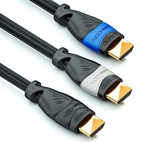 deleyCON 3X 2m Juego de Cables HDMI - Compatible con HDMI 2.0a/b/1.4a - UHD 4K HDR 3D 1080p 2160p ARC - Azul Gris Negro