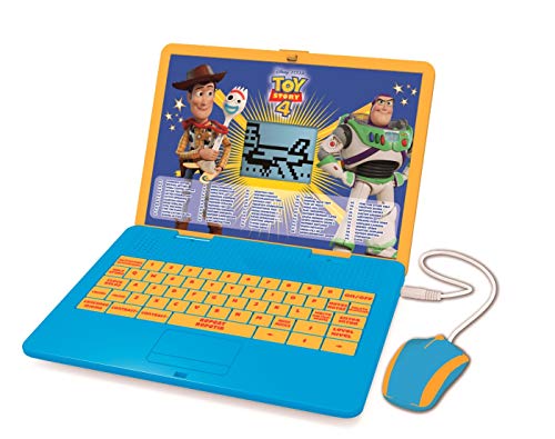 Disney Toy Story 4 Woody Buzz Ordenador portátil bilingüe educativo con 120 actividades : idioma, matemáticas, música, lógica y juegos, juguete para niños, inglés / español, azul amarillo JC595TSi1