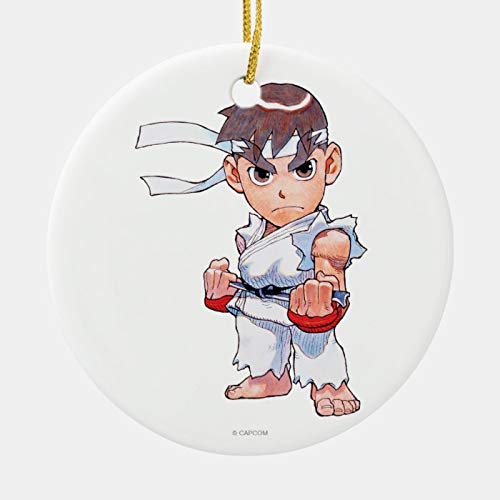 Dom576son Christmas Ornaments, Super Puzzle Fighter II Turbo Ryu Ceramic Ornament, 3 Inch Christmas Hanging Ornament for Christmas Tree Decorations