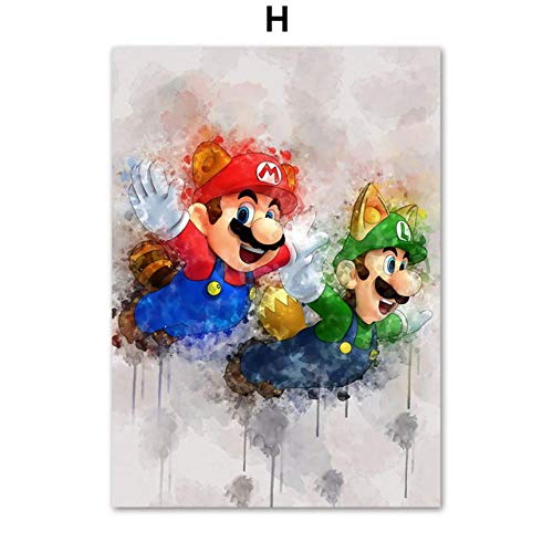 DXNB Anime Game Super Mario Bros Bowser Yoshi Wall Art Canvas Painting Posters and Prints Wall Pictures Baby Kids Room Quadro Cuadros 60x80cm sin Marco H