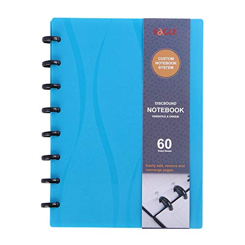 Eagle Libreta de discbote, cuaderno personalizable, tamaño junior, cubierta de polietileno, 60 hojas rayadas/rayadas (azul)