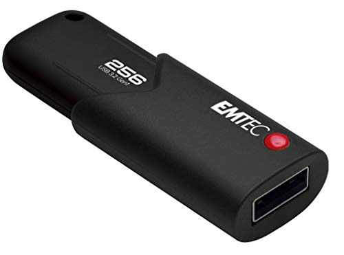 EMTEC - Memoria USB 3.0 (3.2) Click Secure B120, Memoria Flash de 256 GB, Almacenamiento Externo, Lectura de 100 MB/S, Escritura 20 MB/S, con Software de Encryption AES260, Color Negro