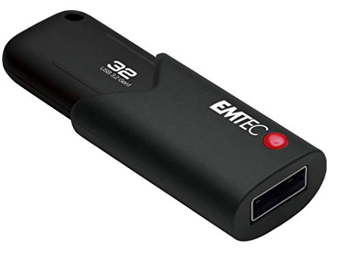 EMTEC - Memoria USB 3.0 (3.2) Click Secure B120, Memoria Flash Drive de 32 GB, Almacenamiento Externo, Lectura 100 MB/S, Escritura 20 MB/S, con Software de Encryption AES260, Color Negro