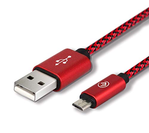 EVOMIND Cable Micro USB de Nylon Trenzado 2M Carga rápida y Sincro de Datos para Samsung Galaxy S7/6/ A10/ J, Xiaomi Redmi 9c/6a, Controlador PS4/Xbox One, y Otros Dispositivos MicroUSB - 2M Rojo