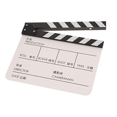 F Fityle Acrílico Clapperboard TV Película Corte de Pizarra Juego de rol Prop (Color Blanco), Versión en Inglés Chino