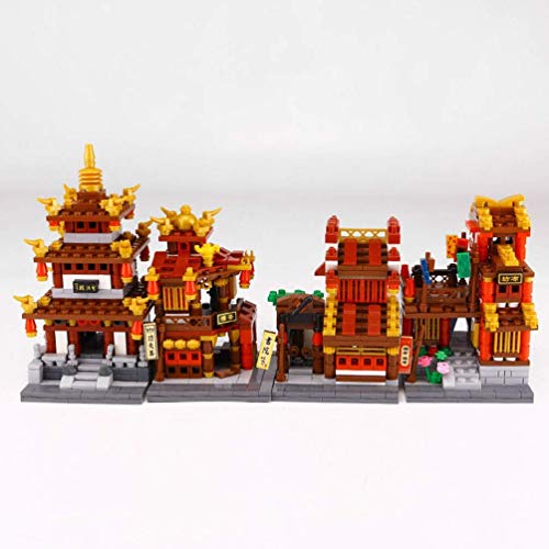 FLYTYSD Rompecabezas 3D Arquitectura En Miniatura Kits De Bricolaje Juegos De Arquitectura De Ciudad Antigua China Tienda Tela/Academia/Casa De Té/Torre Wangjiang para Niño, 4 Piezas