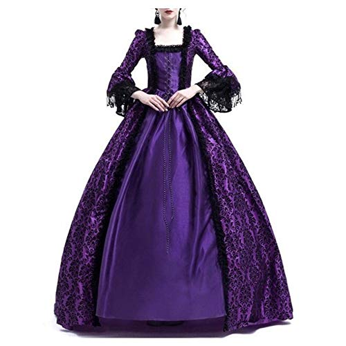 Fossenfeliz Disfraz Bruja Mujer Gótico - Disfraces Medievales Princesa Reina, Vestidos de Fiesta Mujer Tallas Grandes de Halloween (Púrpura, L)