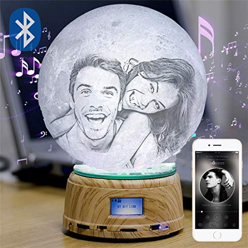 Foto/texto Lámpara de luna personalizada Luz de noche Impresión 3D Lámpara recargable Luz de luna LED Caja de música Bluetooth El mejor regalo Regalos personalizados