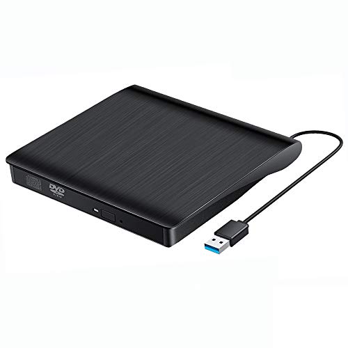 Grabadora Unidades de CD y DVD USB 3.0 Portátil CD/DVD /-RW/ROM Estable con Lector para Win 10/8 / 7 / XP/Vista/Linux/Mac OS (Negro)