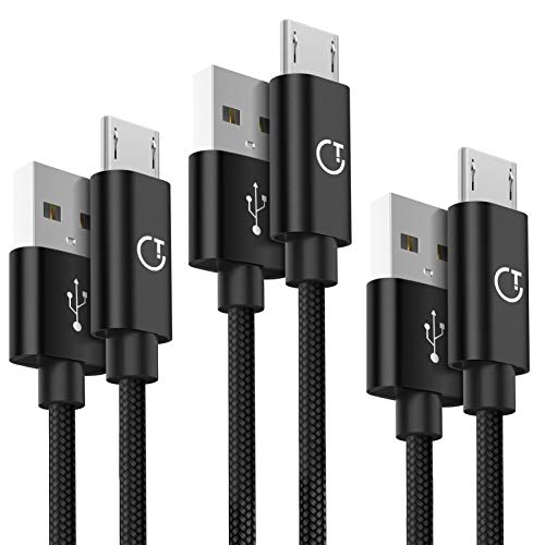 Gritin Cable Micro USB, 3-Pack [1M, 1.5M, 2M] 2.4A Micro USB Cable - Cable de Sincronización Micro USB Trenzado de Nylon para Galaxy, Nexus, Kindle, HTC, LG, Sony, PS4 y más-Negro