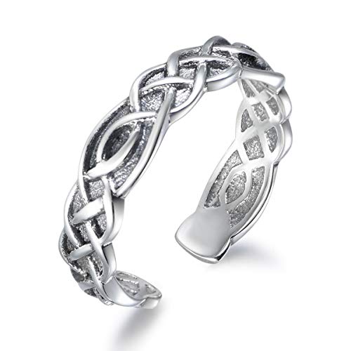 Guzhile Anillos trenzados de plata de ley 925 con nudo de amor celta, anillo abierto para mujeres, niñas y hombres