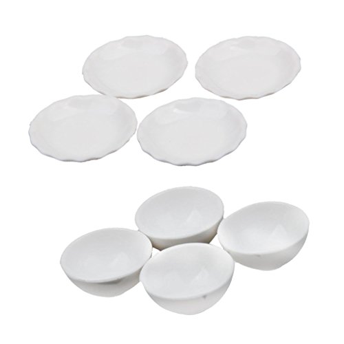 harayaa 1/12 Escala Casa de Muñecas Miniaturas Porcelana Blanca China Cuencos Y Platos Kit 8 Piezas