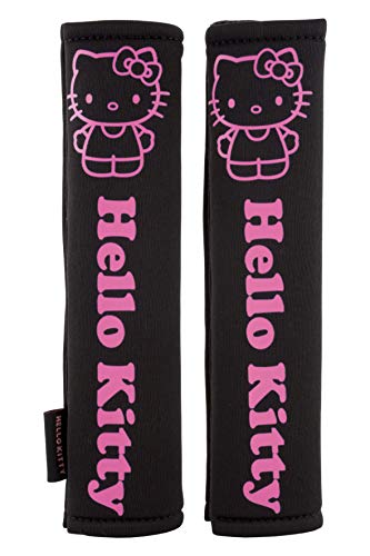 Hello Kitty KIT1035 Juego de 2 Almohadillas para cinturón de Coche Negras y Rosas universales