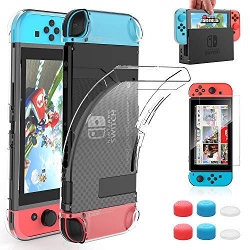 HEYSTOP Carcasa Nintendo Switch, Funda Nintendo Switch con Protector de Pantalla para Nintendo Switch Console y Joy Cons con 6 Agarres para el Pulgar