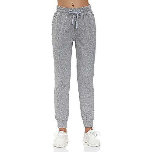 HMIYA Pantalones Chándal Mujer Algodón Pantalones Deportivos con Bolsil para Yoga Fitness Entrenamiento Correr - Súper Cómodo(Gris,M)