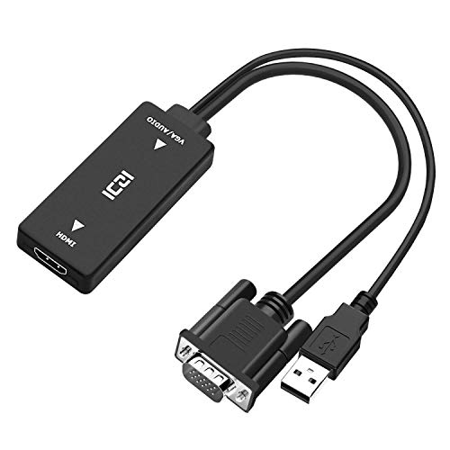 ICZI Adaptador VGA a HDMI con Audio USB, Cable VGA USB a HDMI con Sonido/Conectores Niquelados/Cables Recubierto de Cobre para Conectar PC Ordenador a Proyector HDTV Pantalla Monitor,Etc
