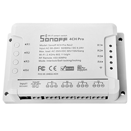 Interruptor Inalámbrico Inteligente Wifi - 4CH Pro R3 - 4 Canales Conmutador de Control Remoto del Temporizador para Alexa+Soporte de Teléfono