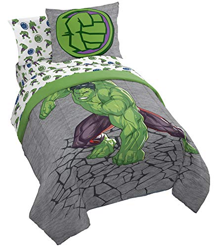 Jay Franco Marvel Hulk Fist Juego de cama completo de 7 piezas, incluye edredón y sábanas, microfibra supersuave resistente a la decoloración (producto oficial Marvel)