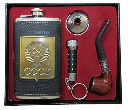 Juego de petaca , con escudo de la URSS, 180 ml, de acero inoxidable, con embudo, pipa y lámpara LED