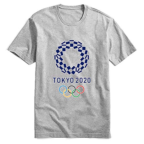 Juegos Olímpicos de Tokio 2020 Cultural Camiseta Impresión Manga Corta Saco Cuello Redondo 100% Algodón Camiseta,Gris,3XL