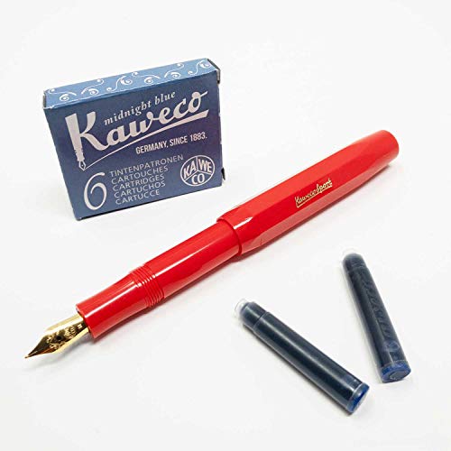 Kaweco Classic Sport - Pluma estilográfica con punta M, incluye seis cartuchos de tinta azul, color rojo
