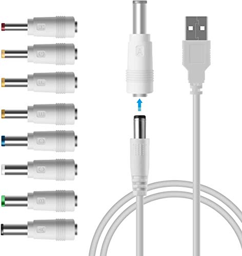 LANMU USB a DC Cable de alimentación,8 en 1 USB Universal a DC Barrel Jack Connector,Cable de Carga para enrutador,afeitadora eléctrica,cámara IP, Teclado y más Dispositivos electrónicos
