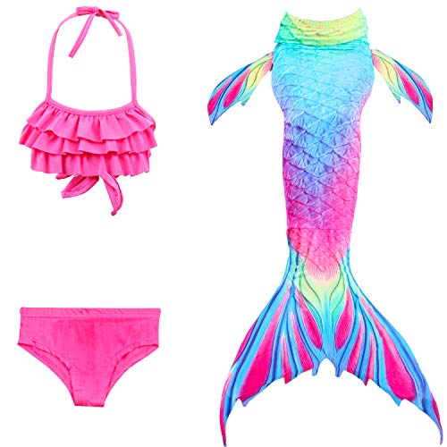Le SSara 2018 Nuevo Sea-Criada Cosplay Swimwear Mermaid Shell Swimsuit 3pcs Bikini Sets (110, DH52+WJF48)
