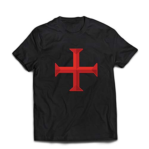lepni.me Camisetas Hombre Los Caballeros Templarios, Cruz Roja, Compañeros Pobres-Soldados de Cristo (Large Negro Multicolor)