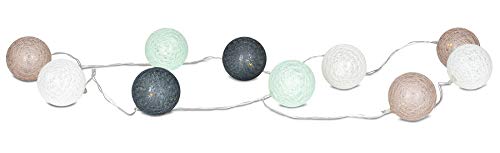 levandeo Guirnalda de 10 luces LED, bolas de algodón, color verde, verde menta, marrón y blanco, guirnalda de algodón decorativa