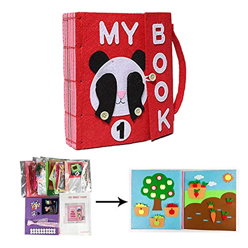 Libros de Bricolaje Blandos de Material Montessori Tableros de Aprendizaje de Vestir y Conocer Objetos Libros de Bricolaje par aBebés de 1-3 Años
