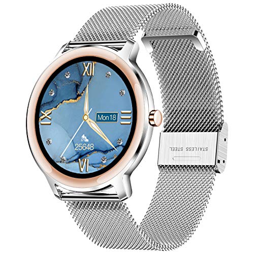 LIGE Smartwatch, Reloj Inteligente Mujer, Resistente al Agua IP67, con Pantalla Táctil Completa de 1,1'', Reloj para Mujer con Pulsera de Malla para Android e iOS