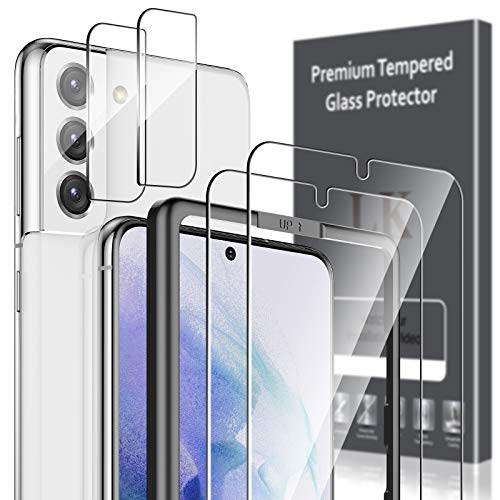 LK 4 Pack Protector de Pantalla Compatible con Samsung Galaxy S21 Plus 5G (6.7 Pulgadas),Contiene 2 Pack Cristal Vidrio Templado y 2 Pack Protector de Lente de Cámara, Doble Protección