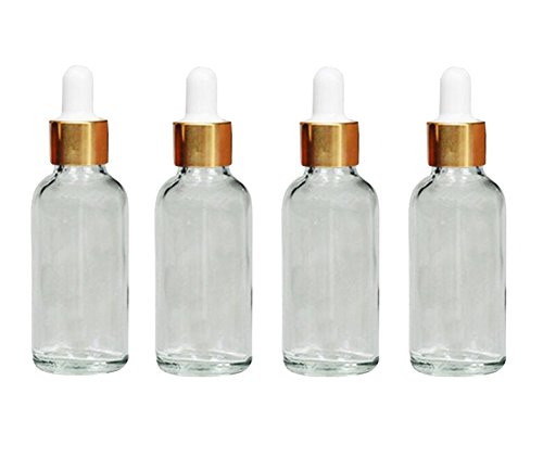 Lote de 4 cuentagotas de cristal, para aceites esenciales, perfumes, líquidos para los ojos, cosméticos y más, con pipeta de cristal (transparentes) 30 ml transparente