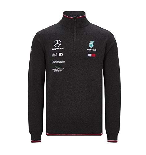 MAMGP 2019 Mercedes-AMG F1 - Jersey de punto con media cremallera para hombre, diseño de equipo de Fórmula 1, producto oficial de Lewis Hamilton, color negro, tamaño Mens (M) Chest 96-100cm