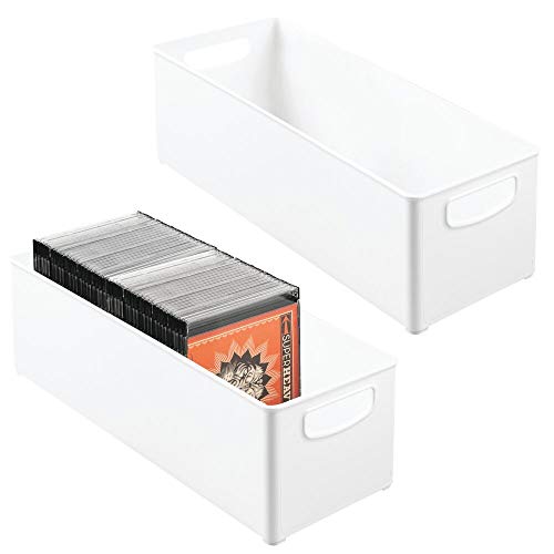 mDesign Juego de 2 Cajas de almacenaje apilables para Guardar DVD – Sistema de almacenaje con Asas para DVD, CD y Videojuegos – Caja para DVD de plástico – Blanco