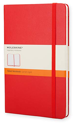 Moleskine - Cuaderno Clásico con Hojas Rayadas, Tapa Dura y Cierre Elástico, Color Rojo Escarlata, Tamaño Grande 13 x 21 cm, 240 Hojas