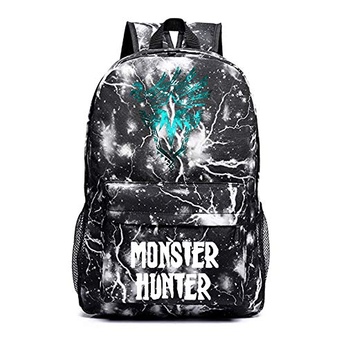 Monster Hunter World Estuche de Lápices Resistente al Agua Escuela de Escolar Impresión Mochila Mochila Ocio for niños y niñas Unisex (Color : Black04, Size : 30 X 14 X 45cm)