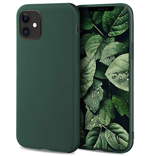 Moozy Minimalist Series Funda Silicona para iPhone 12, iPhone 12 Pro, Verde Oscuro con Acabado Mate, Cover Carcasa de TPU Suave y Fina