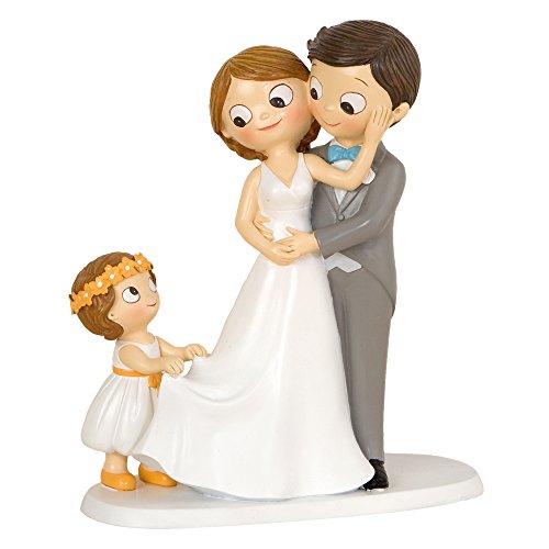 Mopec Figura Pastel de boda Novios E Hija, Poliresina, Gris, 8,6 x 18,8 x 21,4 cm